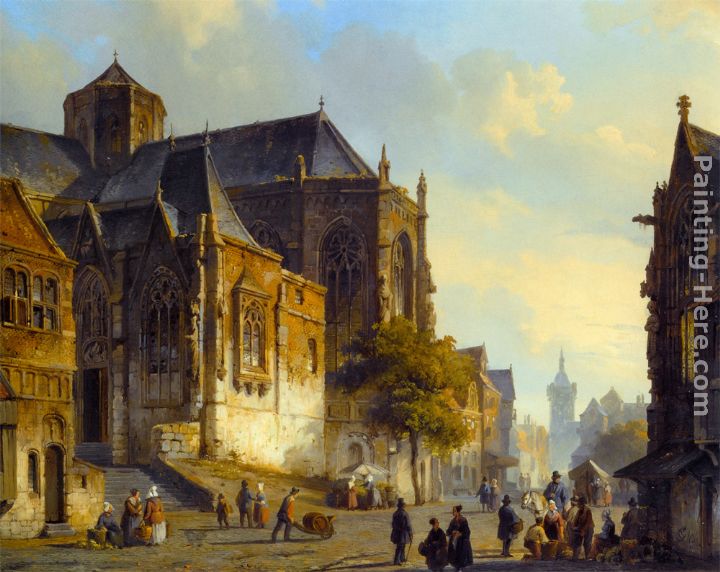 Figures on a Market Square in a Dutch Town painting - Cornelis Springer Figures on a Market Square in a Dutch Town art painting